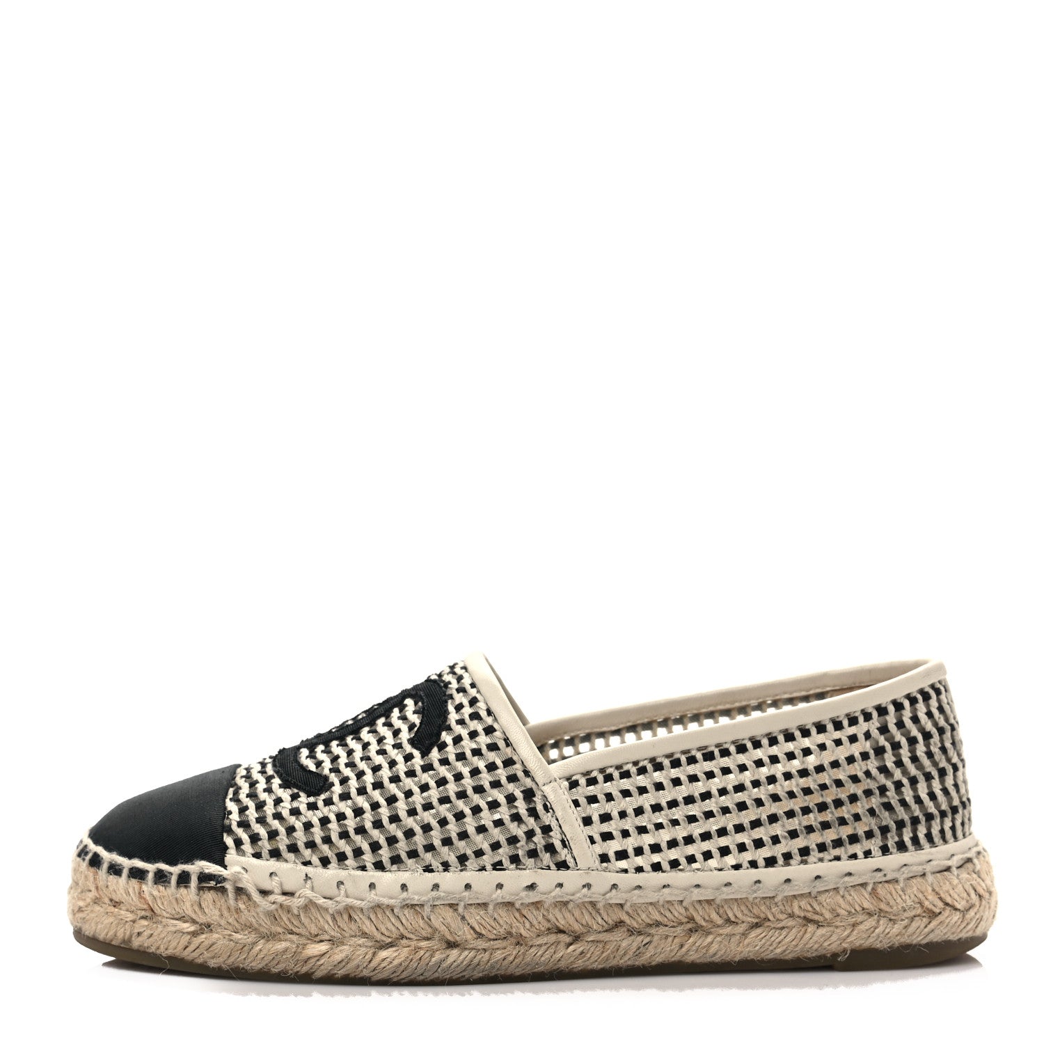 Chanel Mesh Grosgrain CC Espadrilles 38 Beige Black 1 of 10