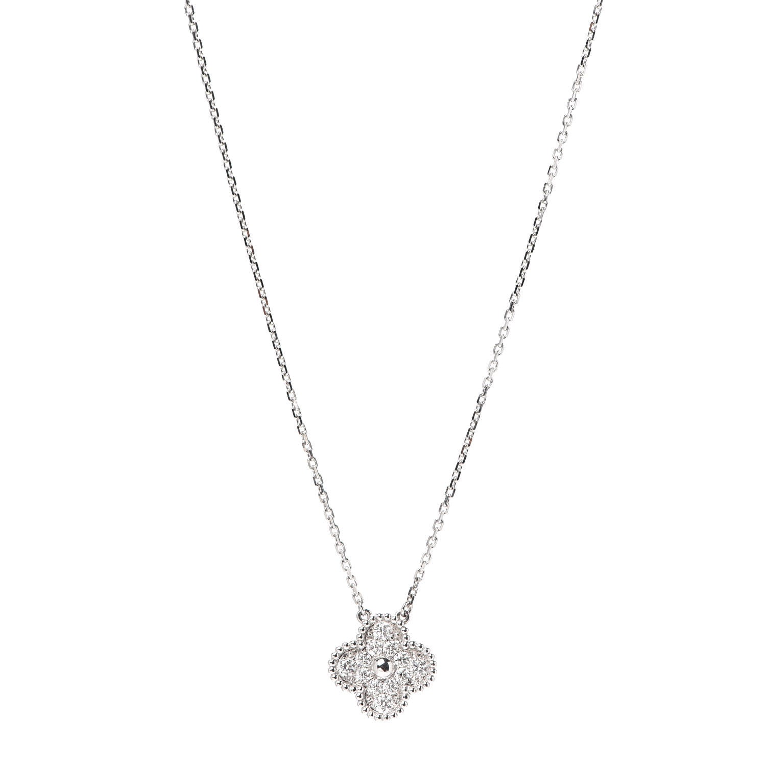 Van Cleef & Arpels 18K White Gold Diamond Vintage Alhambra Pendant Necklace 1 of 8