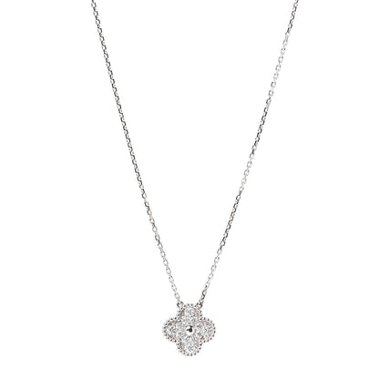 Van Cleef & Arpels 18K White Gold Diamond Vintage Alhambra Pendant Necklace 1 of 8