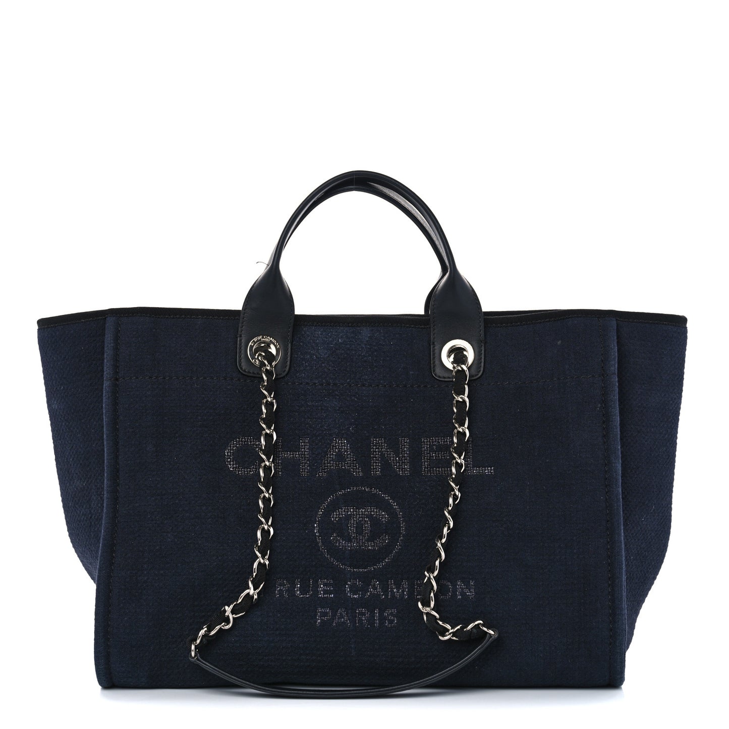 Mixed Fibers Calfskin Medium Deauville Tote Navy Blue
