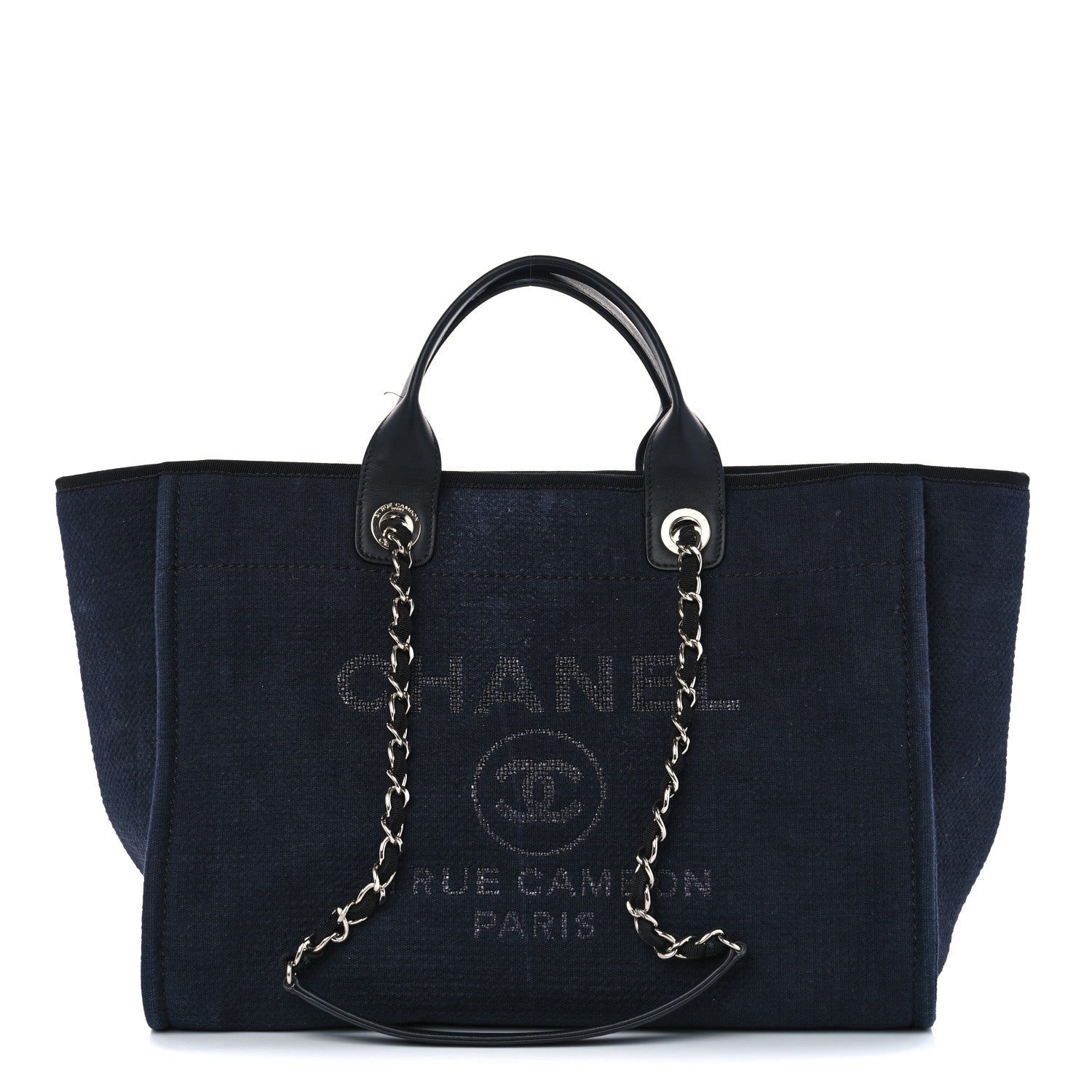 Chanel Mixed Fibers Calfskin Medium Deauville Tote Navy Blue 1 of 12