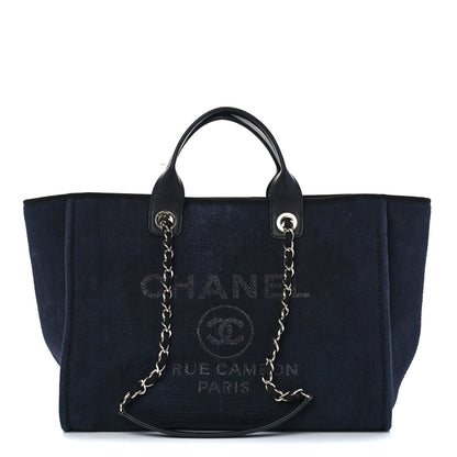 Chanel Mixed Fibers Calfskin Medium Deauville Tote Navy Blue 1 of 12