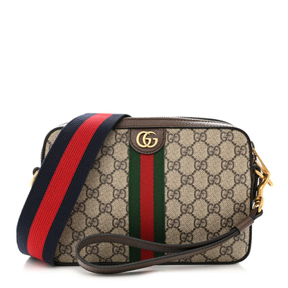 Gucci GG Supreme Monogram Textured Dollar Calfskin Web Ophidia Wristlet Shoulder Bag Beige Ebony New Acero 1 of 11
