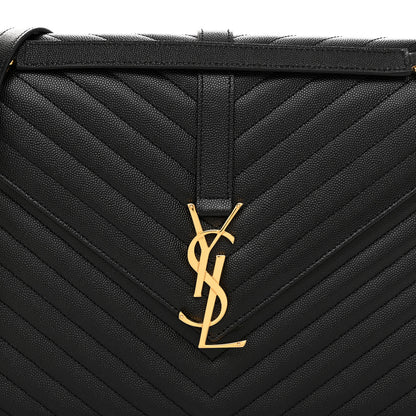 Saint Laurent Grain De Poudre Matelasse Chevron Large Monogram Satchel Black 8 of 10