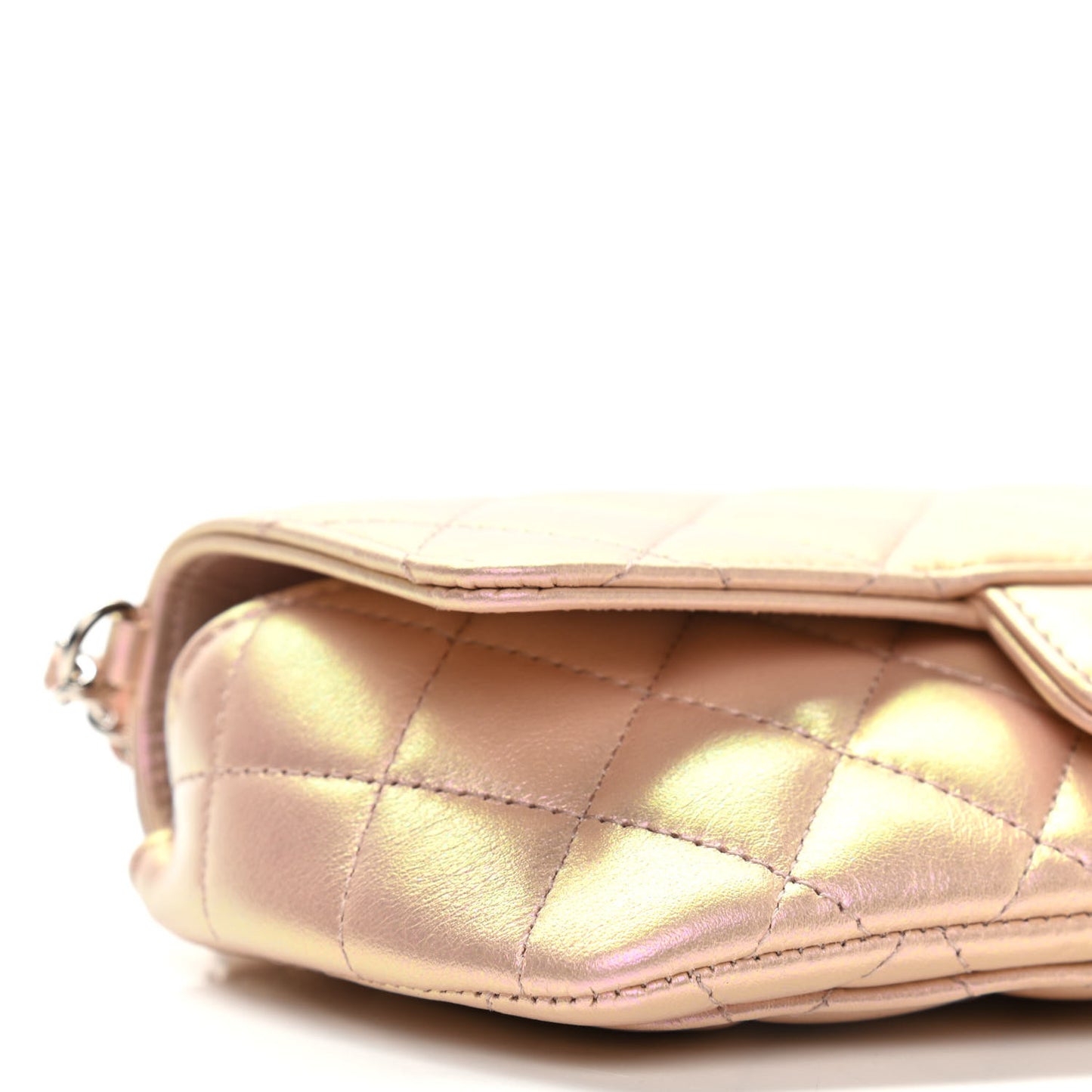 Iridescent Calfskin Quilted Glasses Case With Chain Pink