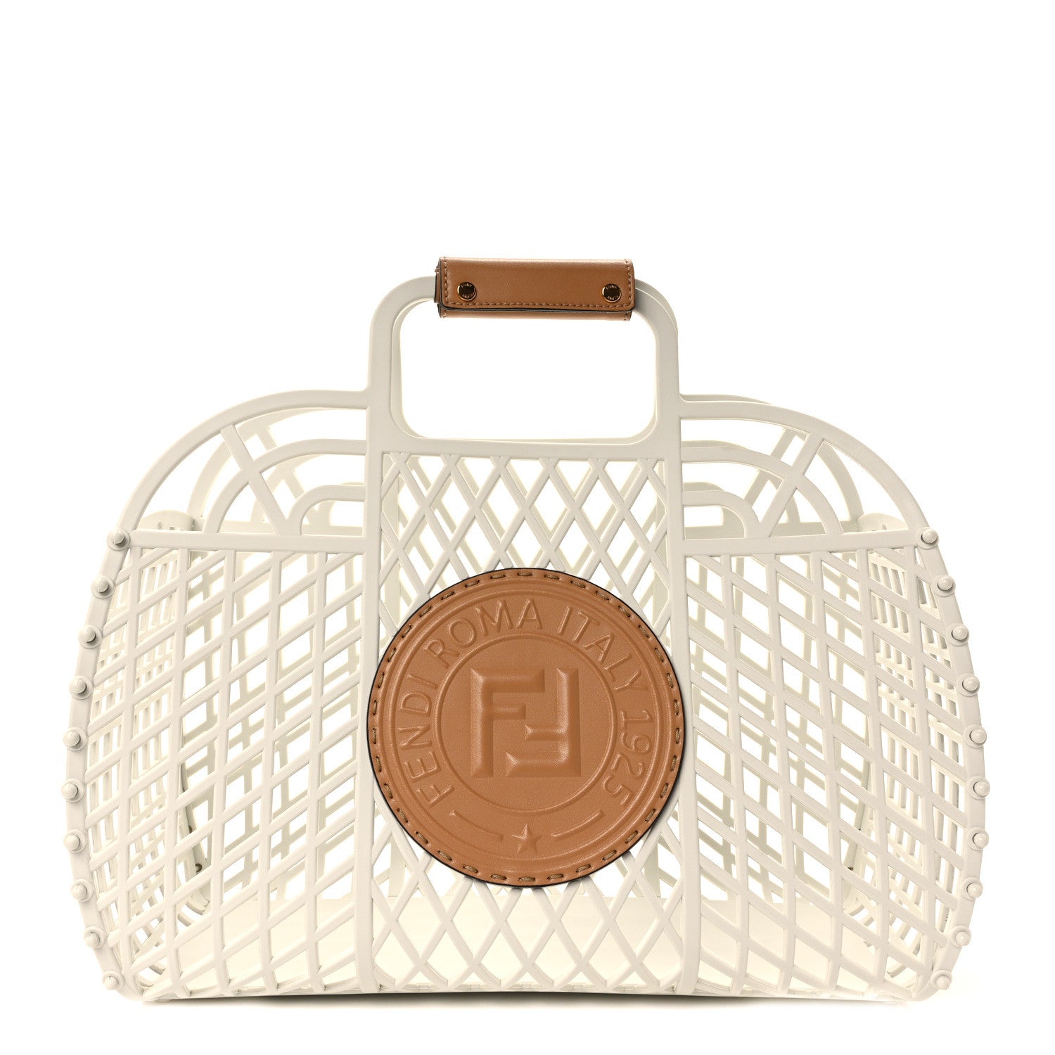 Fendi Recycled Plastic Vitello Liberty Matte Medium Fendi Basket White Ice Miele Scuro 1 of 10