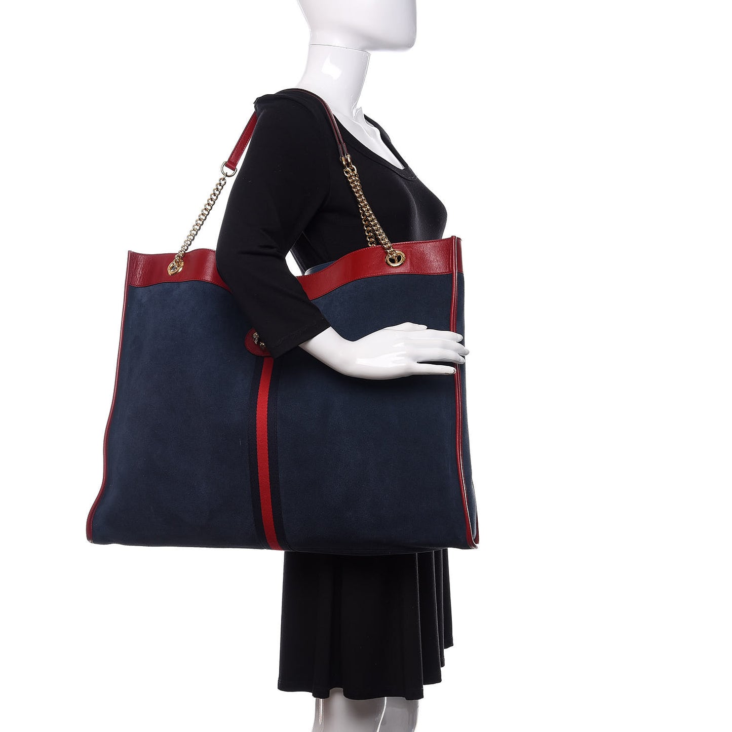 Suede Calfskin Maxi Rajah Chain Tote New Blue Romantic Cherry