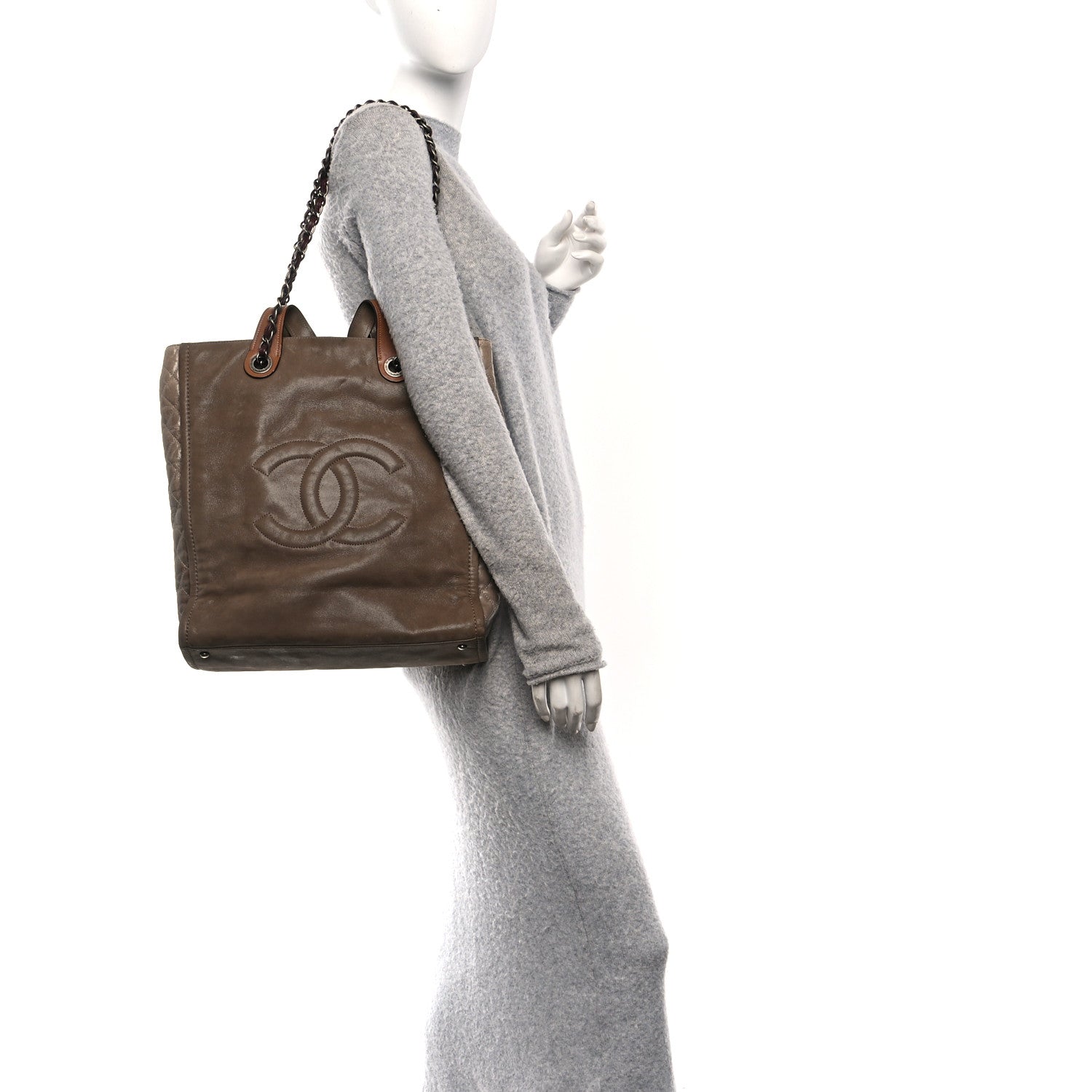 Chanel Iridescent Calfskin In The Mix Tall Tote Khaki 2 of 10