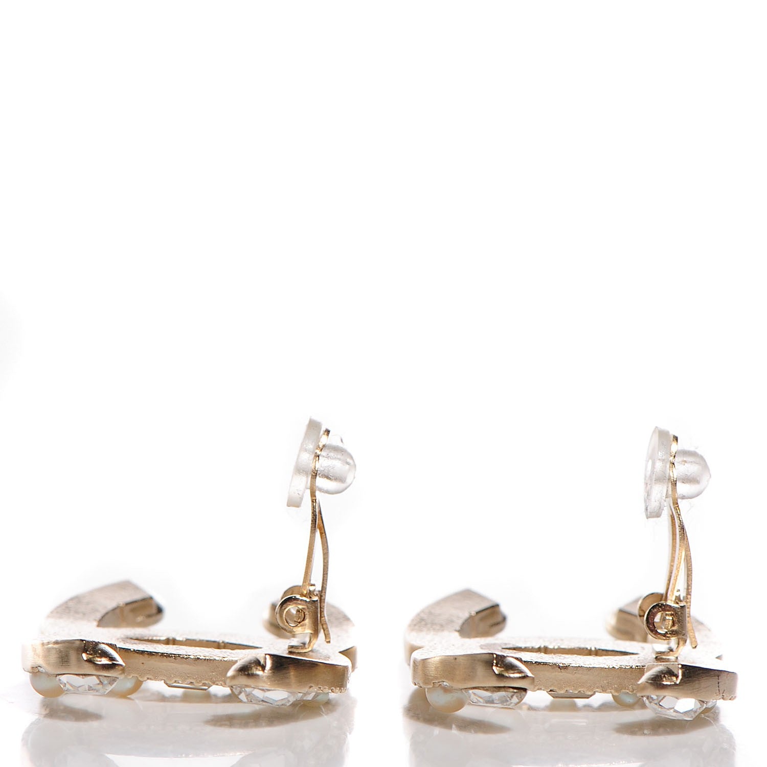 Chanel Pearl Crystal Baguette CC Earrings Gold 3 of 5