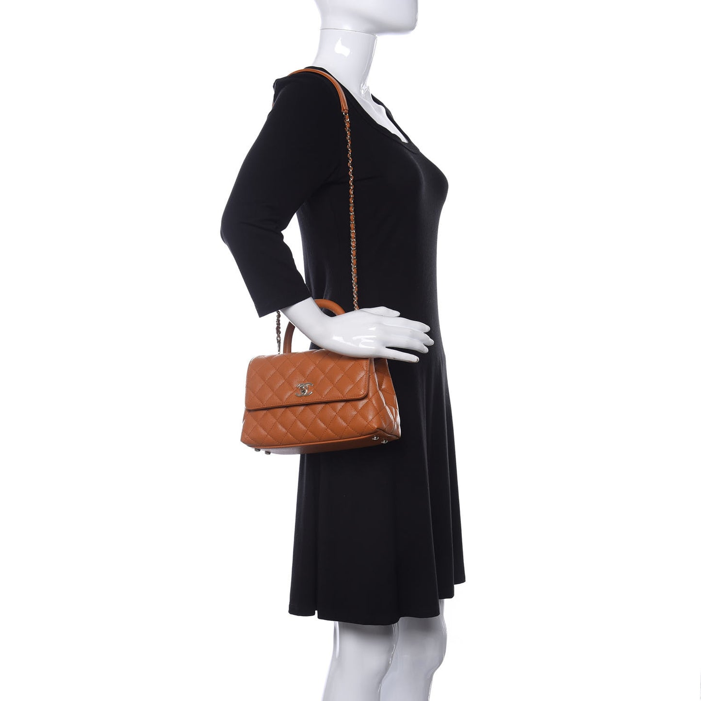 Caviar Quilted Mini Coco Handle Flap Light Brown