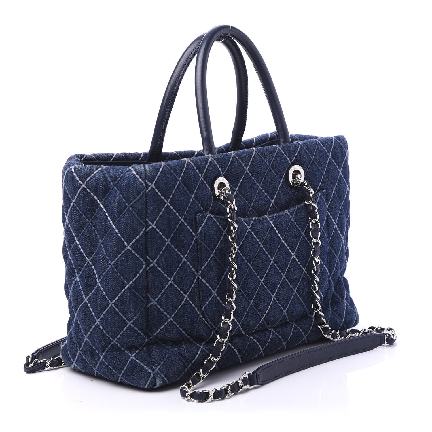Chanel Denim Quilted Medium Coco Handle Shopping Tote Blue 4 of 12
