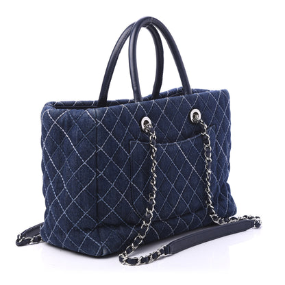Chanel Denim Quilted Medium Coco Handle Shopping Tote Blue 4 of 12