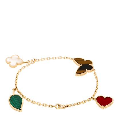 Van Cleef & Arpels 18K Yellow Gold Mother of Pearl Malachite Carnelian Tiger Eye 4 Motifs Lucky Alhambra Bracelet 2 of 3
