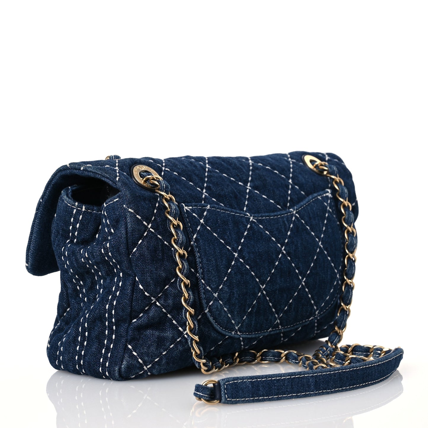 Denim Quilted Medium Denim Trip Single Flap Blue