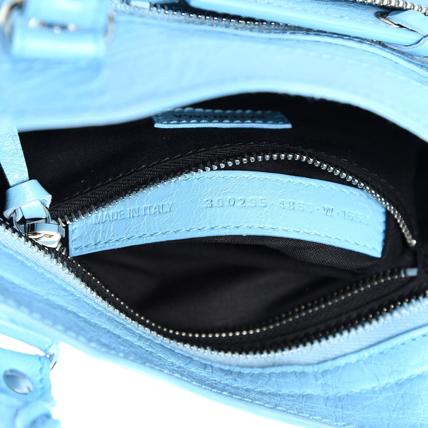 Balenciaga Agneau Classic Silver Hardware Mini City Logo Strap Baby Blue Black 7 of 13