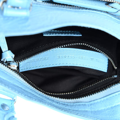 Balenciaga Agneau Classic Silver Hardware Mini City Logo Strap Baby Blue Black 7 of 13