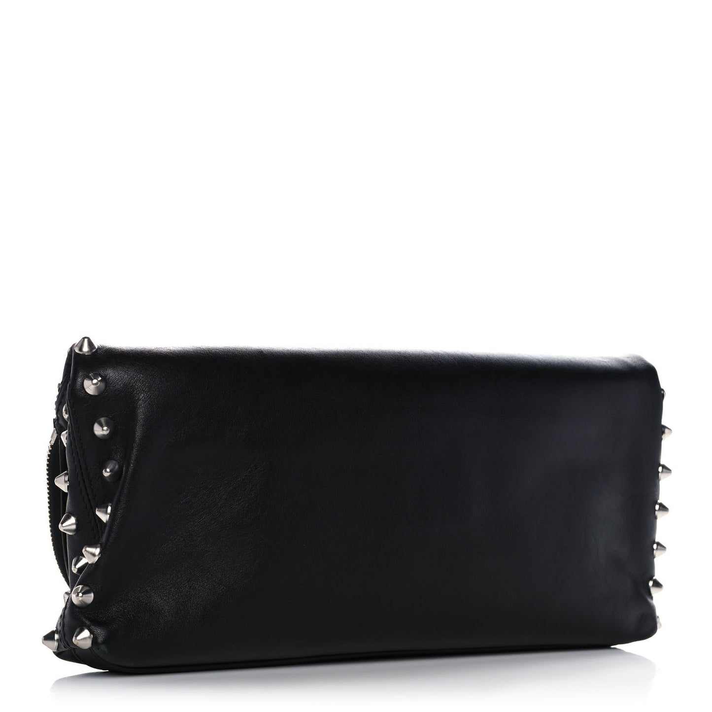 Grainy Calfskin Studded Padlock Skull Clutch Black