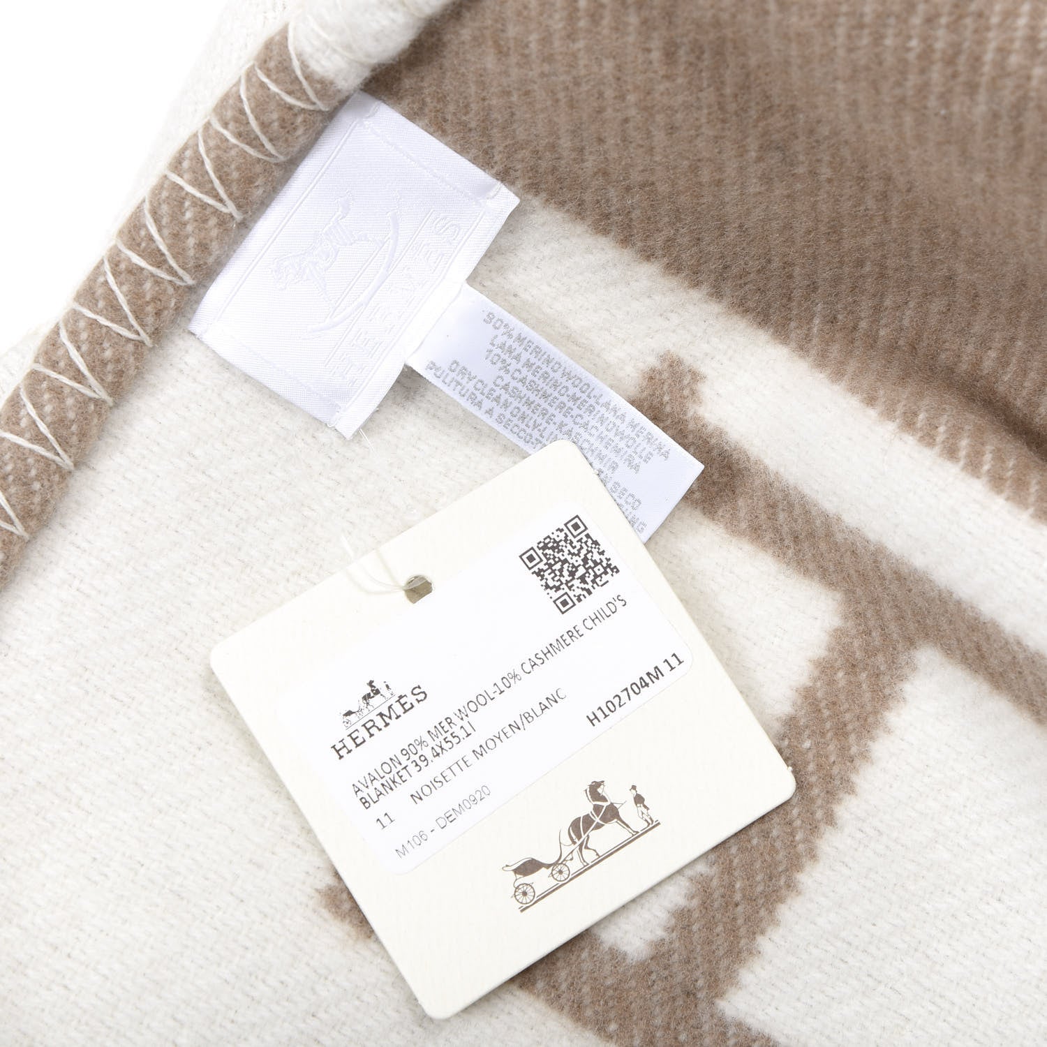 Hermes Wool Cashmere Avalon Baby Blanket Noisette Moyen White 4 of 4
