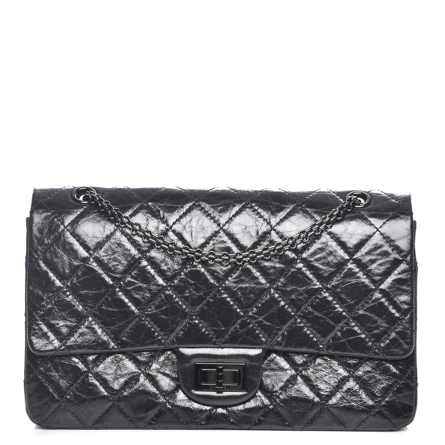 Shiny Aged Calfskin Quilted 2.55 Reissue 227 Flap So Black