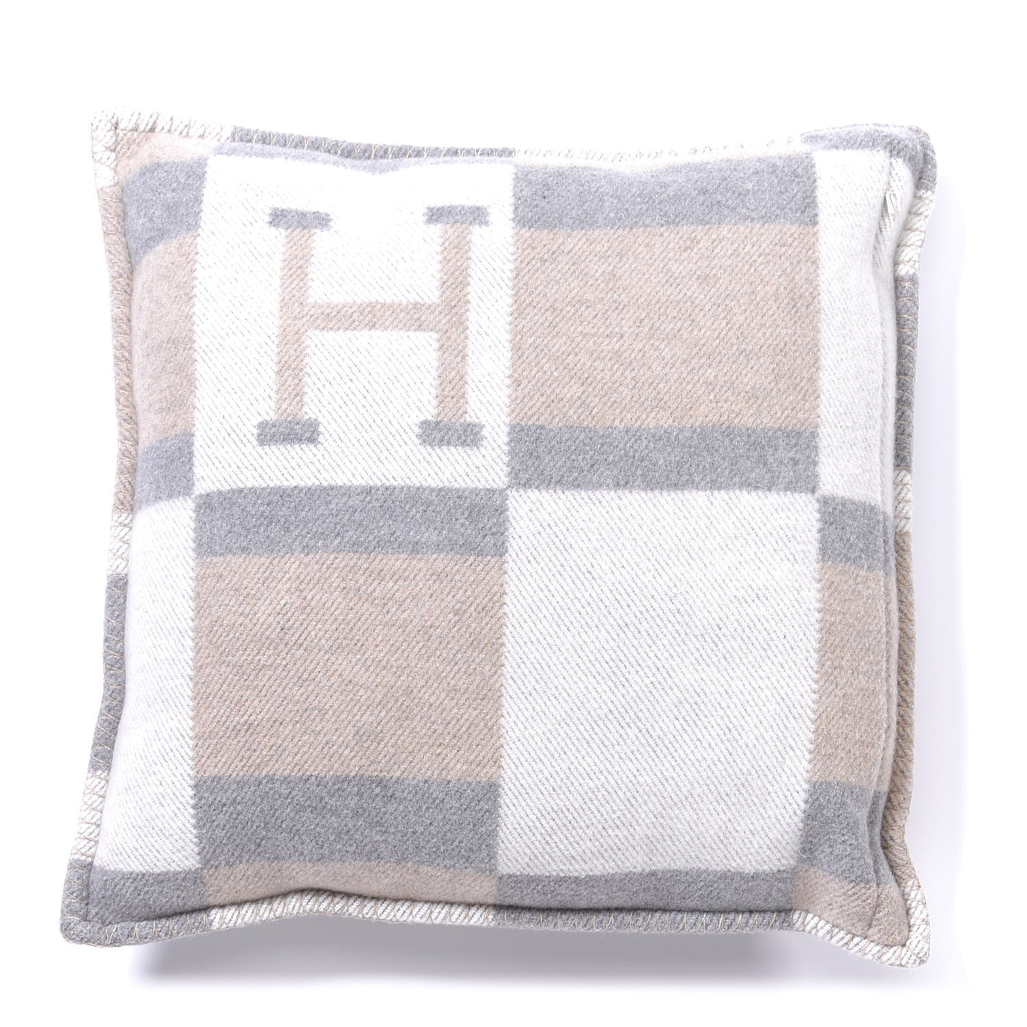 Hermes Wool Cashmere Avalon Bayadere Pillow PM Galet Ecru 2 of 3