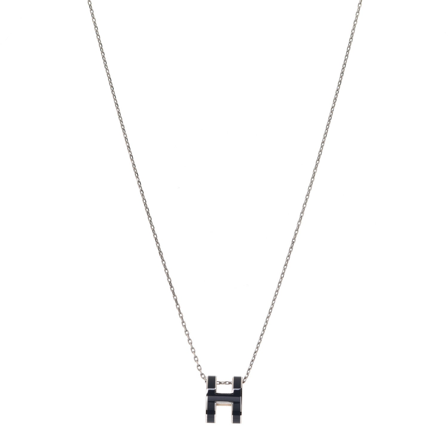 Hermes Lacquered Palladium Pop H Pendant Necklace Bleu Abysse 1 of 8