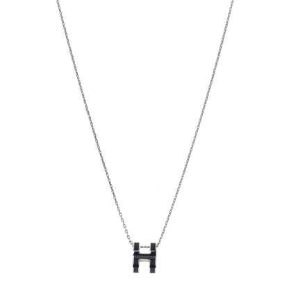 Hermes Lacquered Palladium Pop H Pendant Necklace Bleu Abysse 1 of 8
