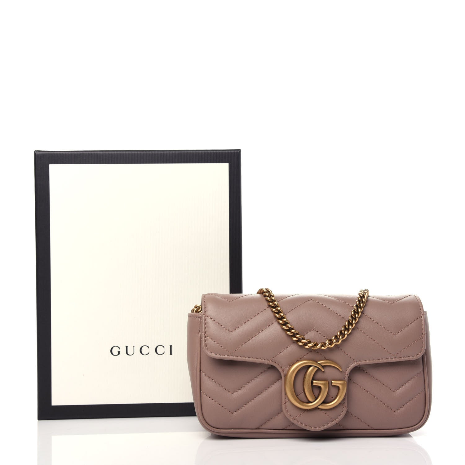 Gucci Calfskin Matelasse Super Mini GG Marmont Shoulder Bag Porcelain Rose 10 of 10
