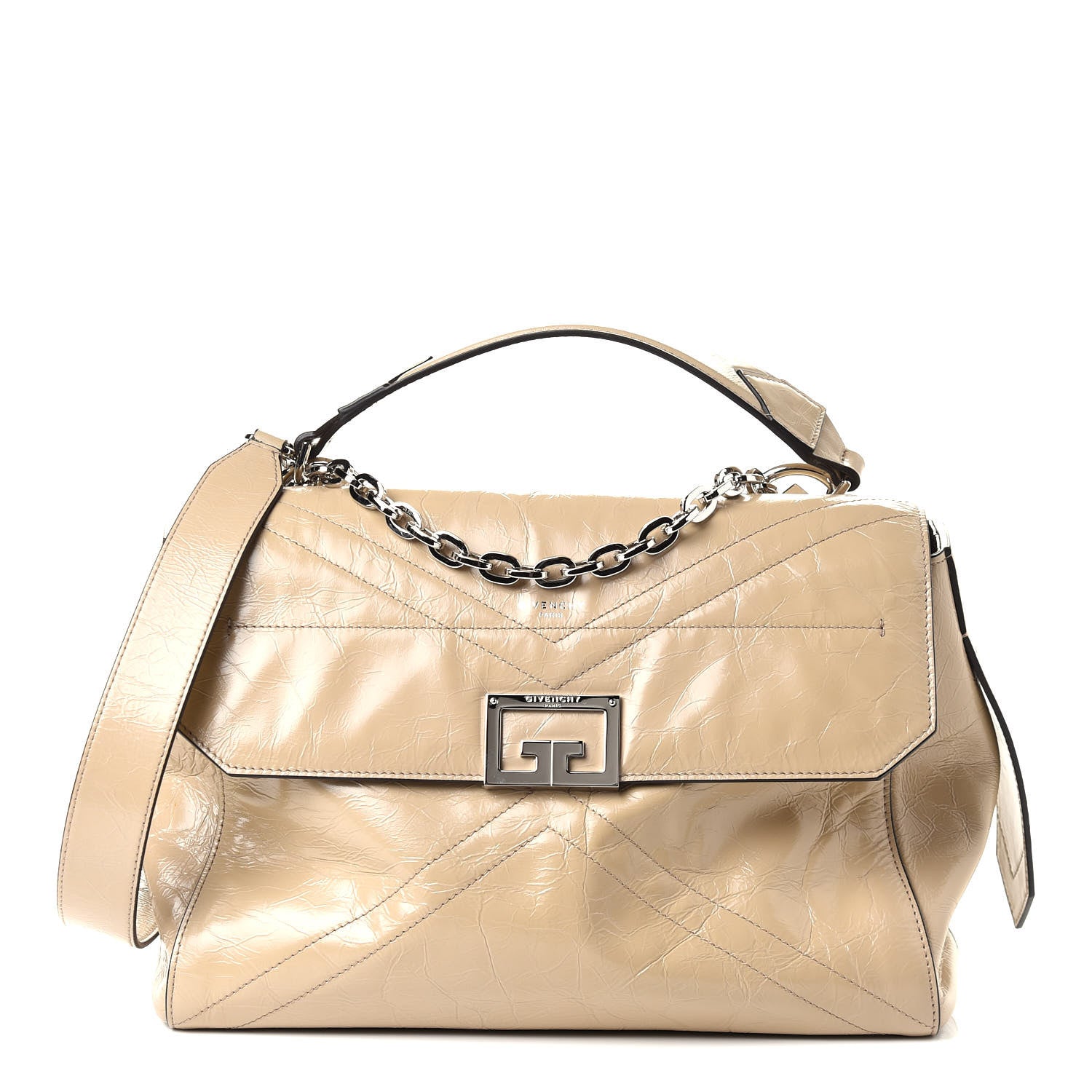 Givenchy Creased Patent Calfskin Medium ID Flap Dune 1 of 8