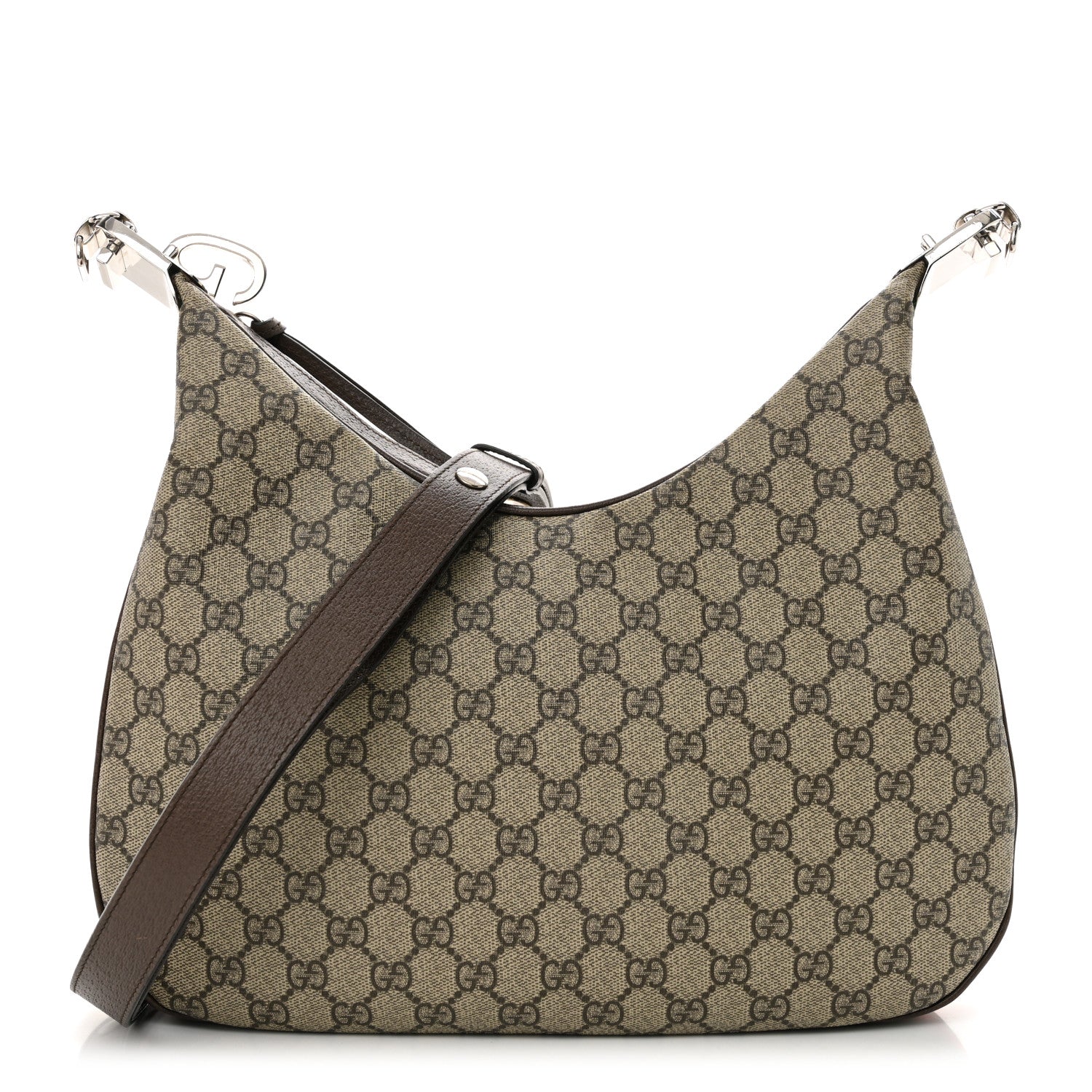 Gucci GG Supreme Monogram Textured Calfskin Web Large Attache Shoulder Bag Beige Ebony New Acero 1 of 11