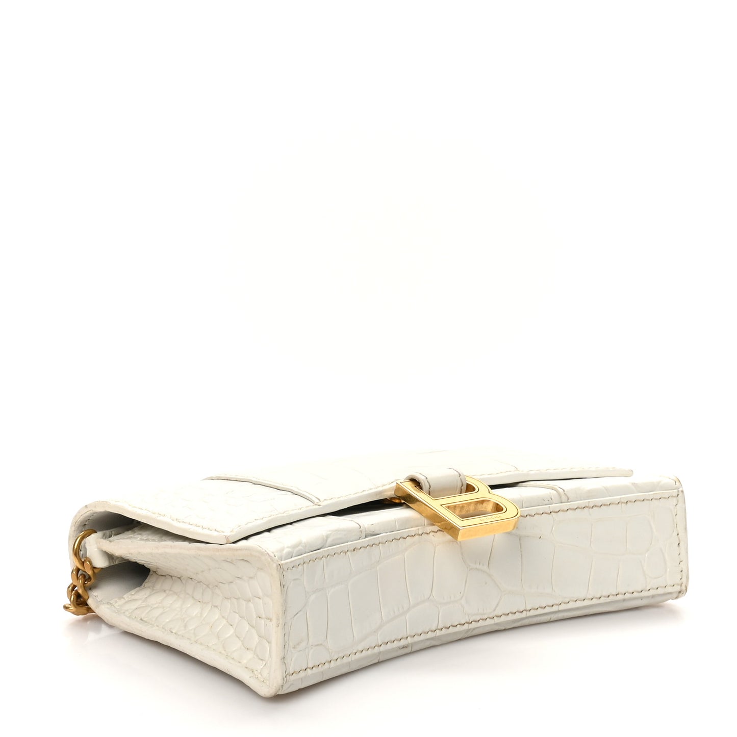 Shiny Calfskin Crocodile Embossed Hourglass Chain Bag White