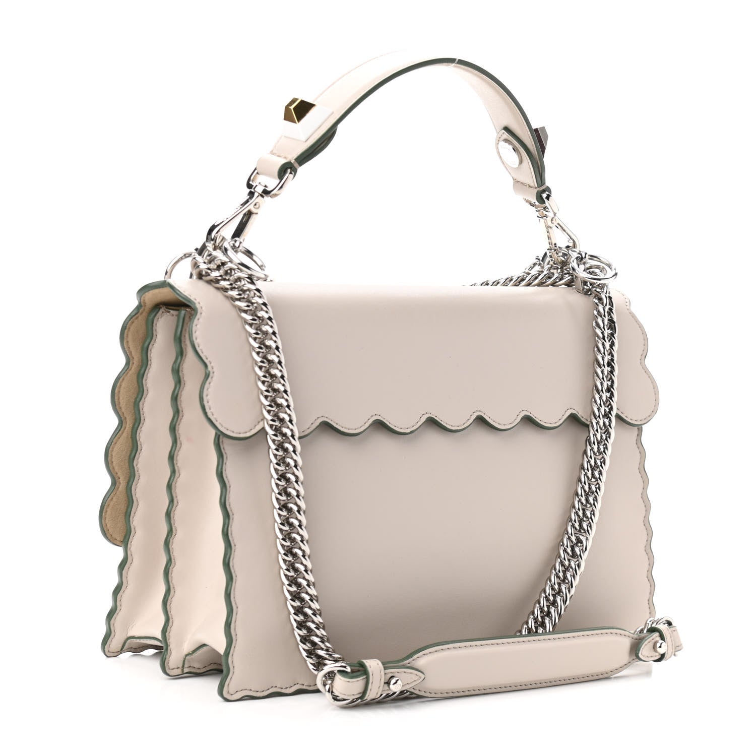Fendi Vitello Liberty Scalloped Studded Kan I Shoulder Bag Grigio Polvere 3 of 10