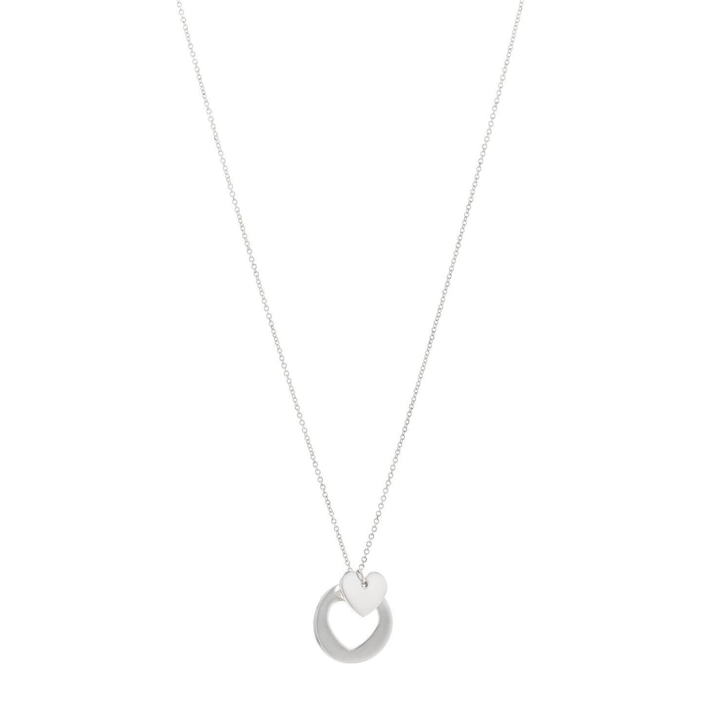 Sterling Silver Double Heart Cutout Pendant Necklace