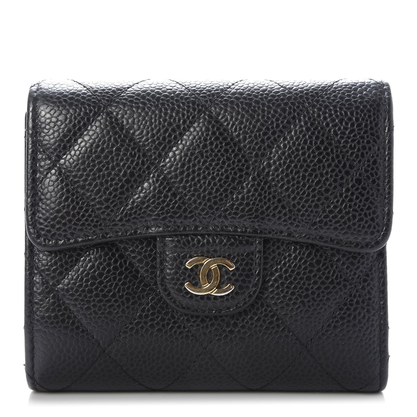 Caviar Quilted Compact Flap Wallet Black