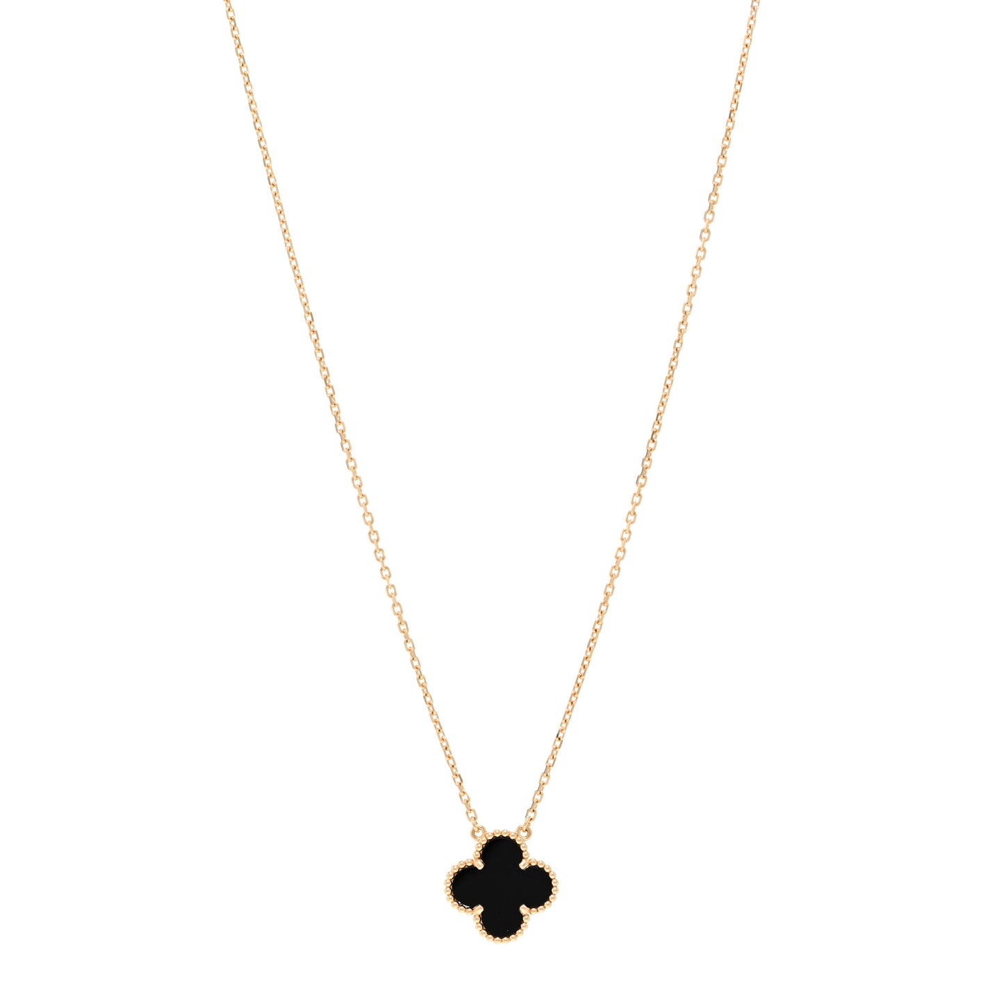 18K Yellow Gold Black Onyx Vintage Alhambra Pendant Necklace