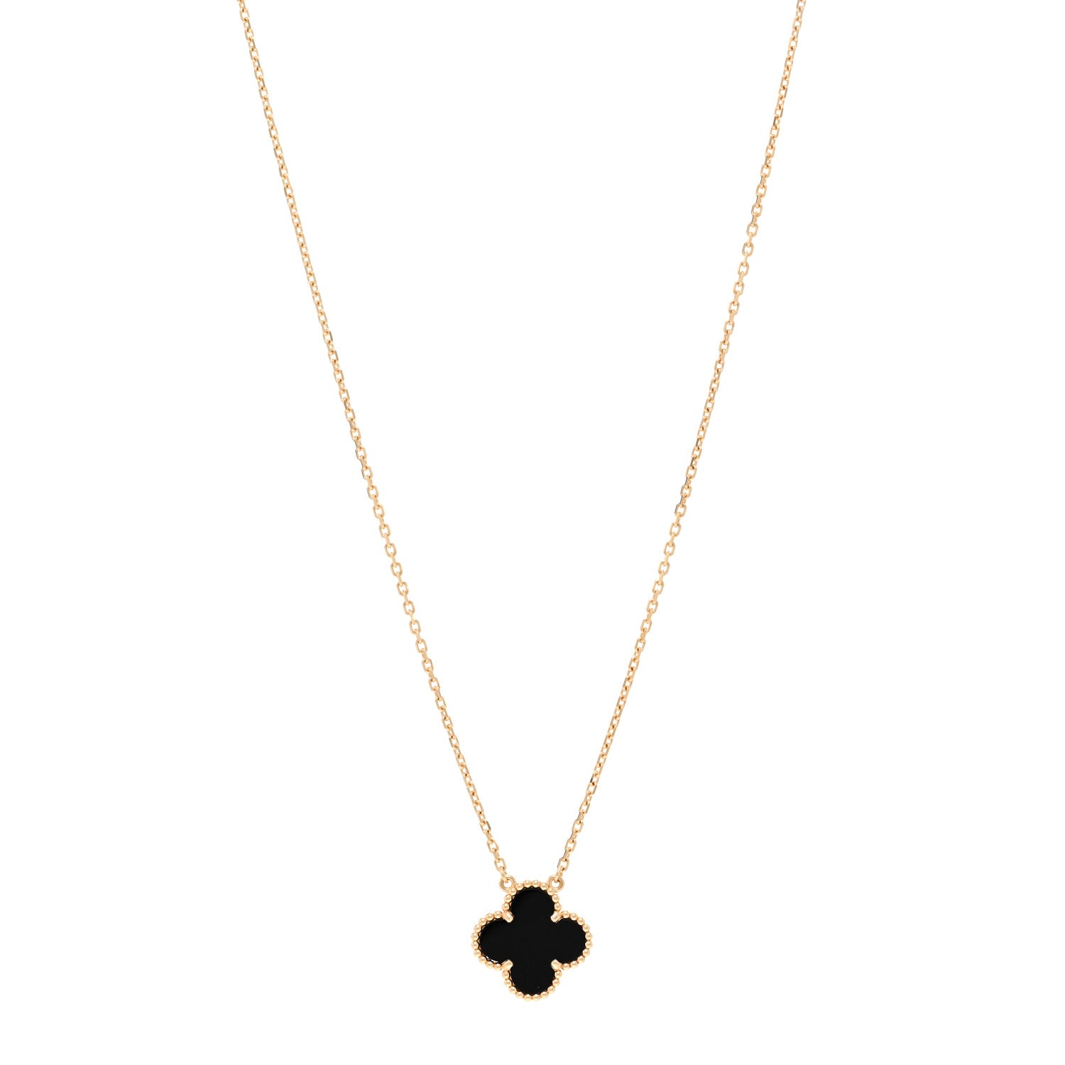 Van Cleef & Arpels 18K Yellow Gold Black Onyx Vintage Alhambra Pendant Necklace 1 of 4