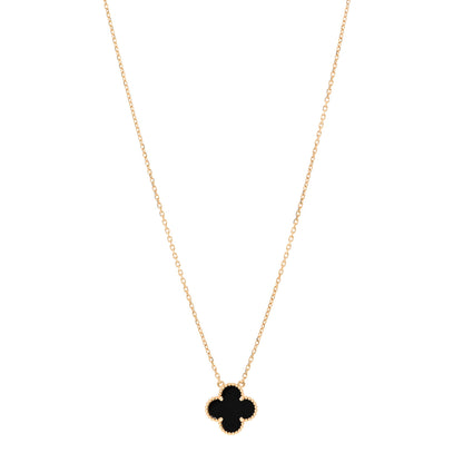 Van Cleef & Arpels 18K Yellow Gold Black Onyx Vintage Alhambra Pendant Necklace 1 of 4