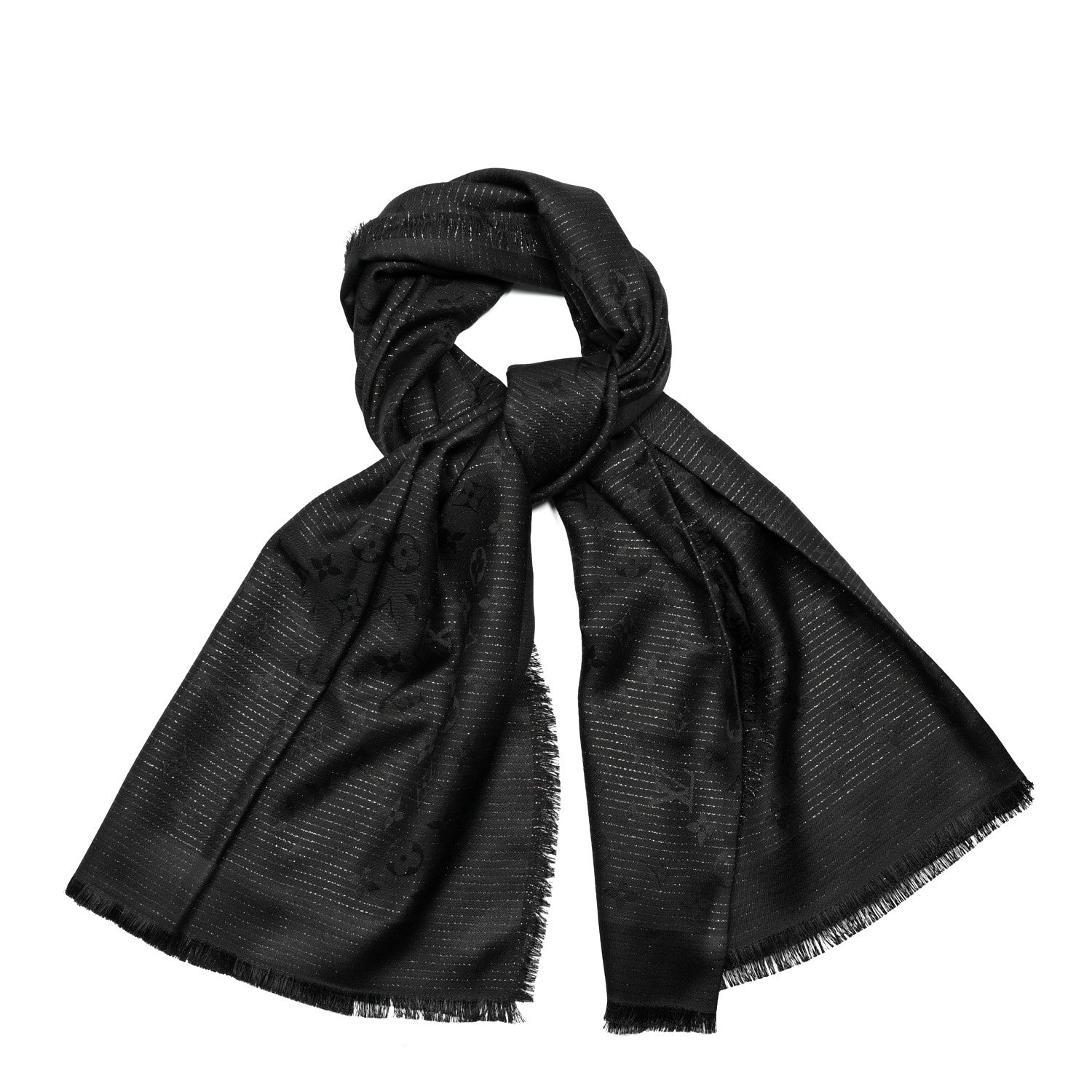 Louis Vuitton Silk Wool Monogram Shine Shawl Black 1 of 3