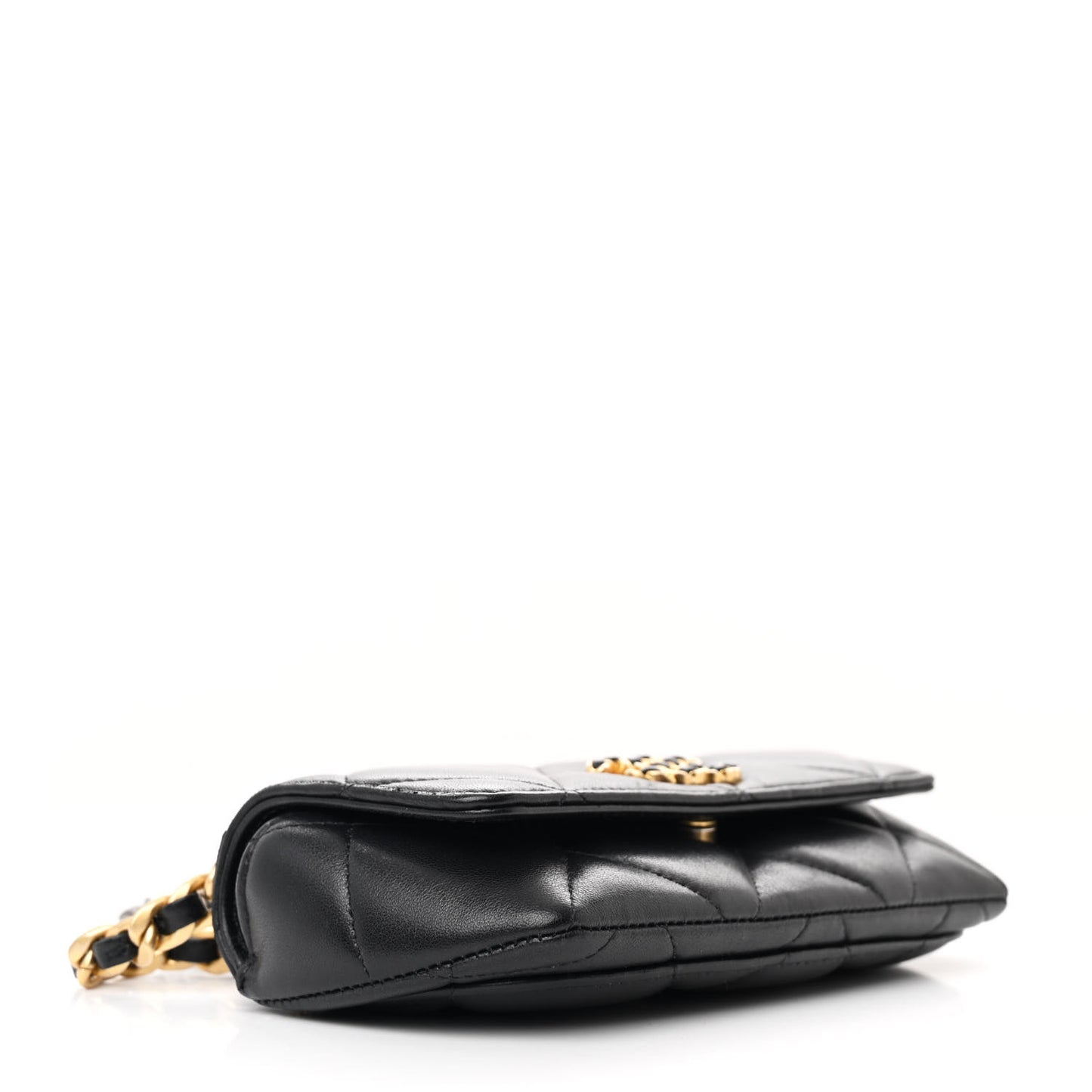 Goatskin Quilted Chanel 19 Glasses Case With Chain Black