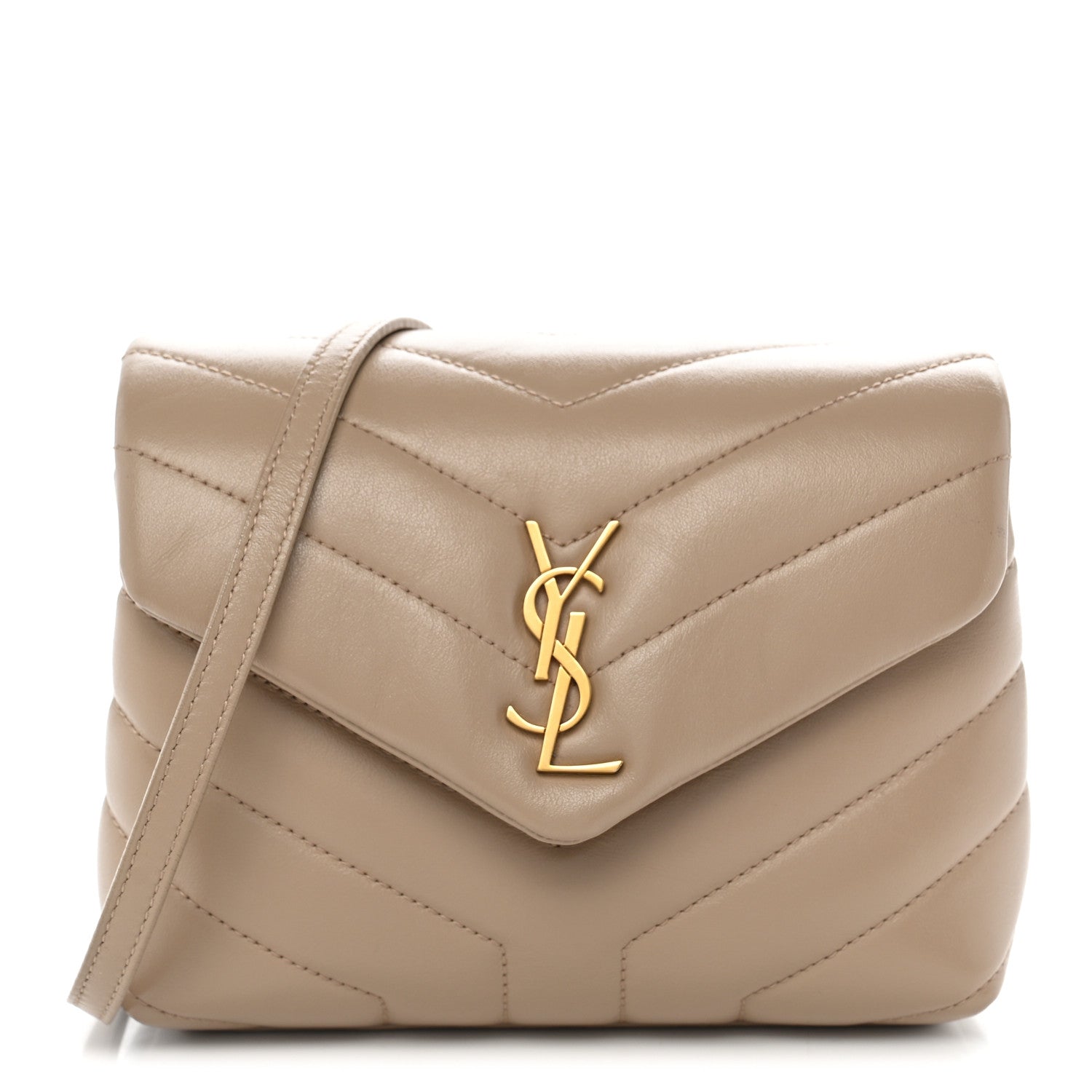 Saint Laurent Calfskin Y Quilted Monogram Toy Loulou Crossbody Bag Dark Beige 1 of 10