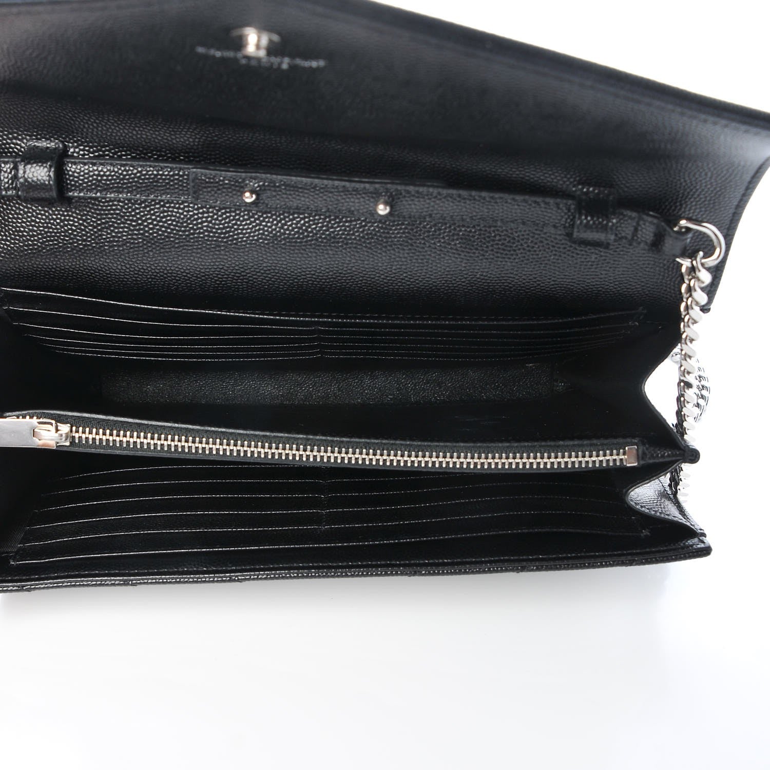 Saint Laurent Grain De Poudre Matelasse Chevron Monogram Chain Wallet Black 5 of 7