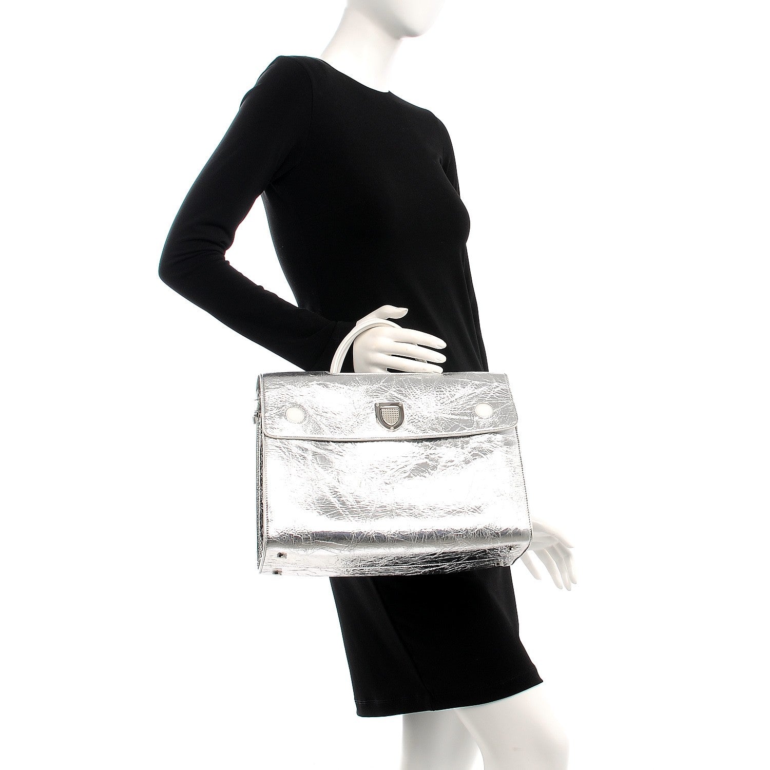 Christian Dior Metallic Calfskin Large Diorever Flap Silver 2 of 8