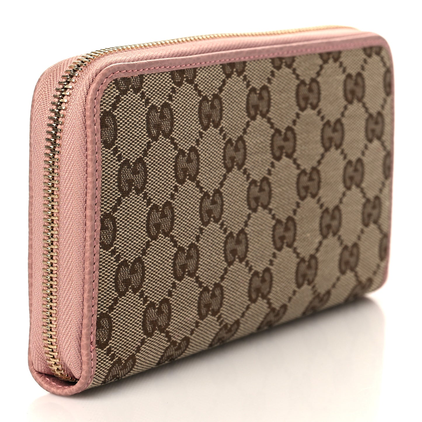 Monogram Dollar Calfskin Zip Around Wallet Beige Ebony Soft Pink