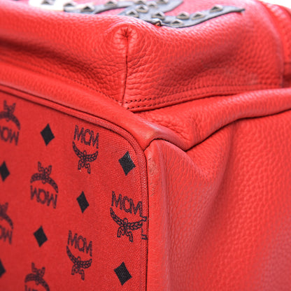 MCM Calfskin Studded Small Logo Backpack Red 8 of 11