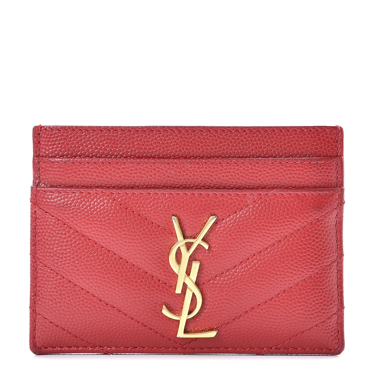 Grain De Poudre Matelasse Chevron Monogram Credit Card Case New Red