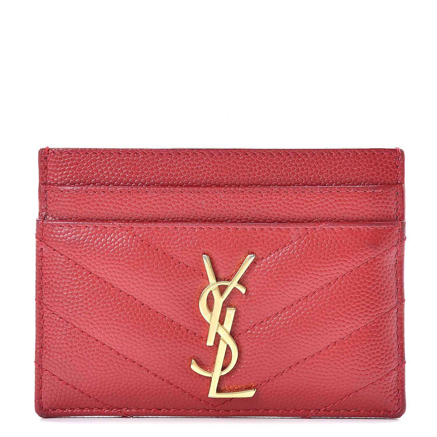 Saint Laurent Grain De Poudre Matelasse Chevron Monogram Credit Card Case New Red 1 of 11