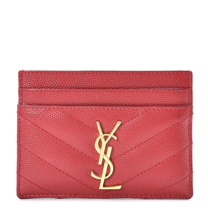 Saint Laurent Grain De Poudre Matelasse Chevron Monogram Credit Card Case New Red 1 of 11