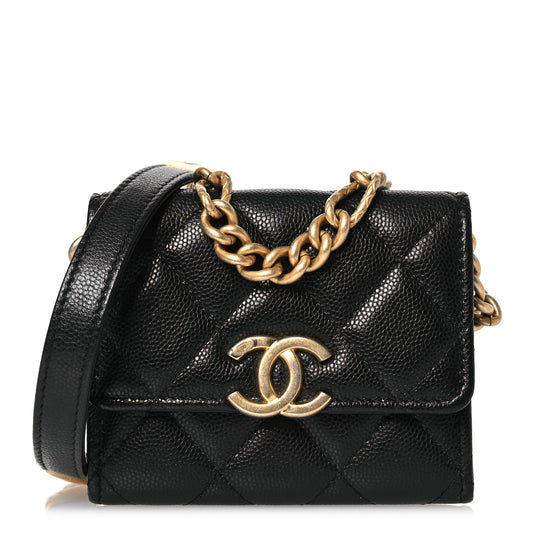 Caviar Quilted Mini Bracelet On Chain Wallet On Chain WOC Black