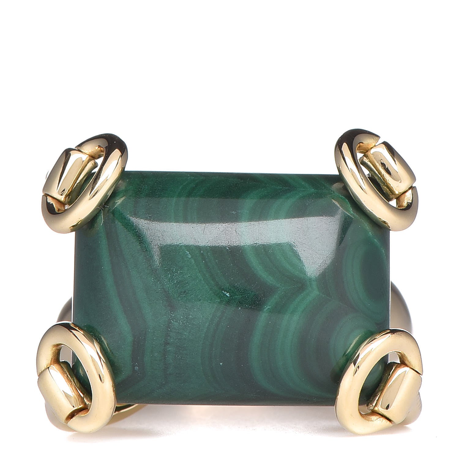 Gucci 18K Yellow Gold Malachite Horsebit Ring 54 6.75 1 of 7