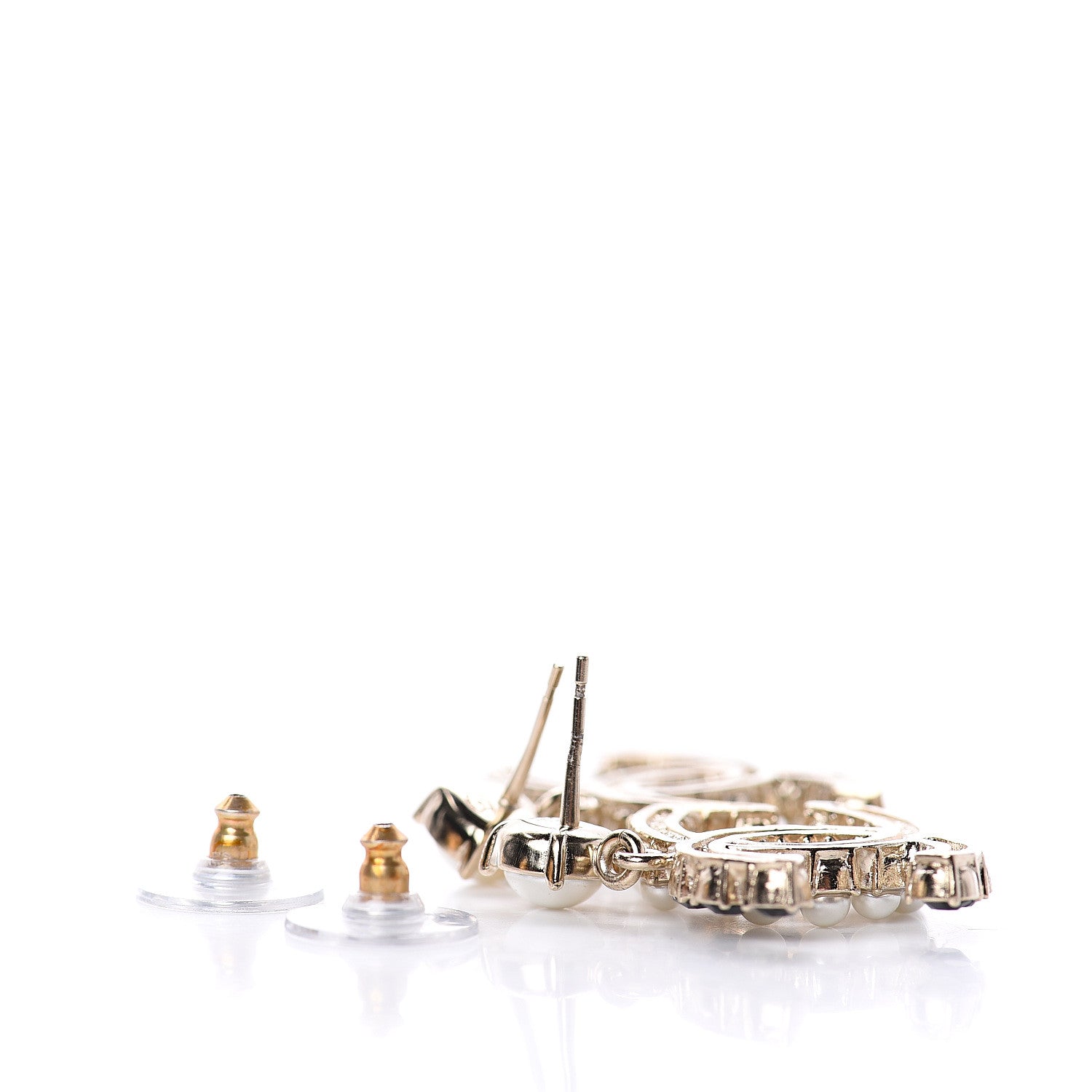 Chanel Resin Pearl Dazzling Domino CC Drop Earrings Gold Black 3 of 4