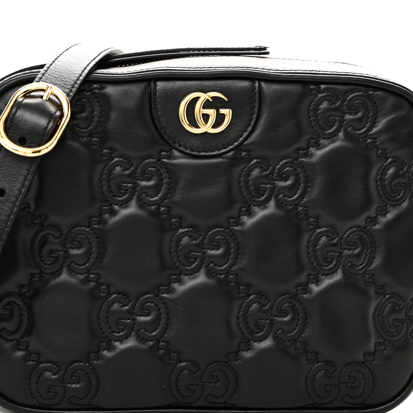 Calfskin GG Matelasse Shoulder Bag Black Natural